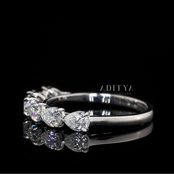 Pear Cut Moissanite Half Eternity Band - Picture 4 of 9